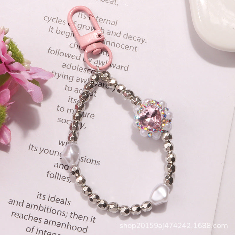 Wholesale Pearl Diamond Heart Metal keychain